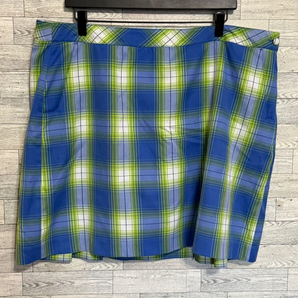 EFP Womens Pro Golf Skort Blue Green White Plaid  Sz-18 Pockets Golfing Athletic